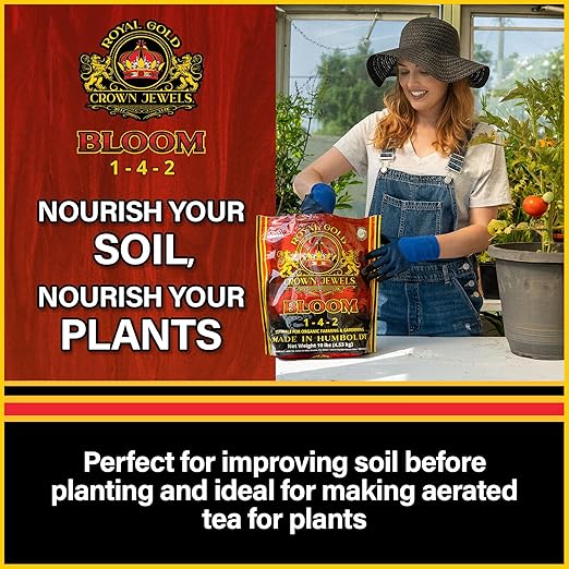 Royal Gold Crown Jewels Organic Bloom 1-4-2 Dry Soluble Fertilizer, 1 lb - for Feeding Flowering Crops to Produce Vigorous Blossoms and Optimal Plant Development