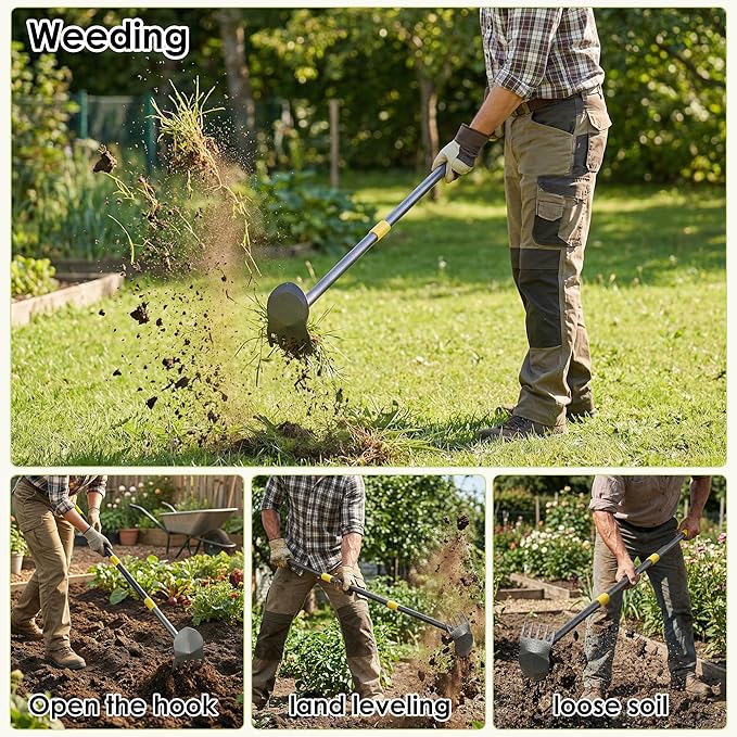 Luvenia Garden Hoe, 2-in-1 Weed Puller Tool with Adjustable Length 31In-46In, Carbon Steel Heavy Duty Weeding Tool for Gardening, Cultivating, and Weed Pulling, Sharp Blade