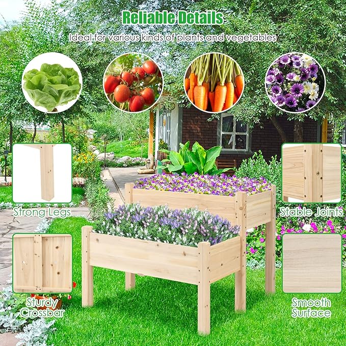 S AFSTAR Raised Garden Bed Set of 2, Wood Elevated Planter Beds with 8 Drainage Holes & 2 Planter Boxes, 3.5 Cu.Ft Above Ground Rise Garden Beds for Flowers Vegetables Herbs,