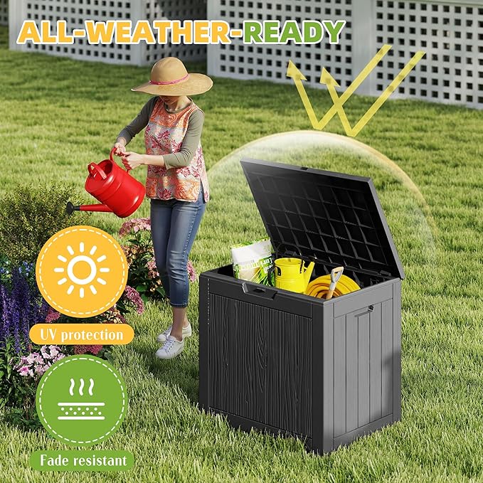 35 Gallon Resin Deck Box Outdoor Storage Box Waterproof for Patio Furniture,Outdoor Cushions,Garden Tools and Pool Supplies（Black）