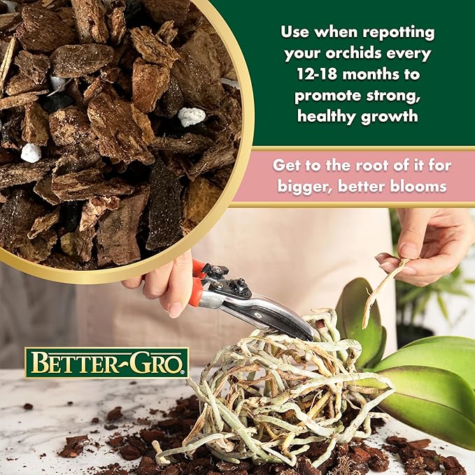 Better-Gro Special Orchid Mix - Premium Grade Orchid Bark Potting Mix for Potting, Repotting, Enhanced Drainage, Air Flow & Root Ventilation, Ideal for Phalaenopsis, Cattleyas, Dendrobiums - 4 Quarts
