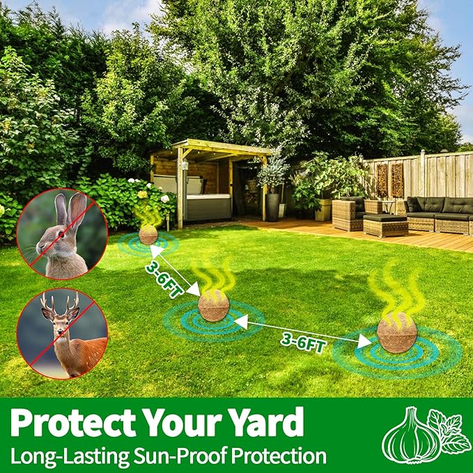 Deer & Rabbit Repellent Balls, 10 Pack Natural Plant-Based Formula with Peppermint & Garlic Oils, Long-Lasting Outdoor Animal Deterrent, Non-Woven Drawstring Pouches for Yard, Garden & Plants