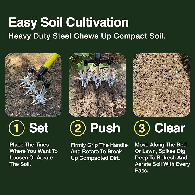 Rocklin Industry New Heavy-Duty Rotary Cultivator with 2X Steel for All Soils Till, Aerate, Weed, or Mix | 60” Extra Long Handle