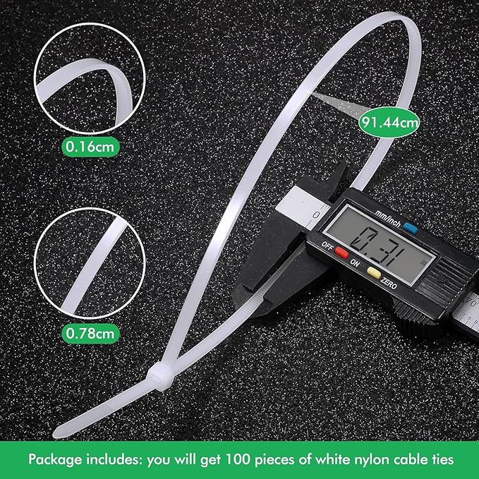 Nuanchu 100 Pcs 30 Inch White Zip Ties Heavy Duty Cable Ties for Indoor and Outdoor Binding Fences, Awnings Tying, Branches Bundling of Crops