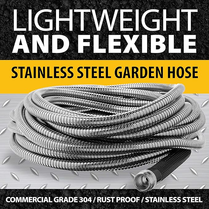 BIONIC STEEL 10Ft Metal Garden Hose with Sprayer Nozzle,NonKinking Designed Stainless Steel Heavy Duty Water Hose 100Ftx5/8".Flexible NON Expandable for Uninterrupted Water Flow,500 PSI(Pack of 2)