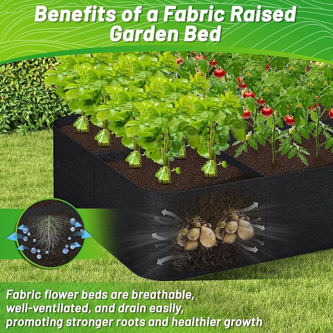 GREANER Fabric Raised Garden Bed, 6x3FT-8 Grid Garden Bed to Grow Vegetables, Heavy Plant Grow Bags for Growing Vegetables Flowers Herbs Fruits Potatoes