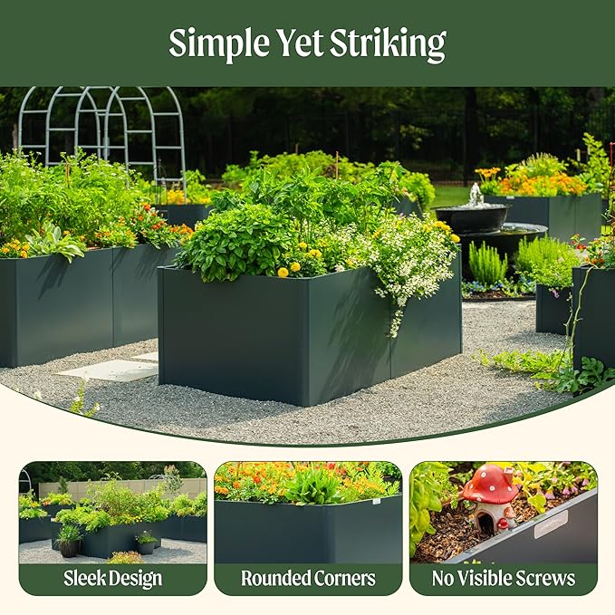 Vego garden Raised Garden Bed, 17" Tall 83" x 83" L-Shaped Modern Raised Garden Beds Kit, Metal Planter Box for Vegetables, Flowers & Fruits, Urban Charcoal