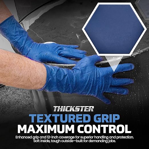 Thickster Powder-Free Exam Grade Latex Disposable Gloves. Size Large. Blue, 14 mil Thickness, 12" Length. Fully Textured for Superior Grip. Single Use. Pack of 50. (6603-20)