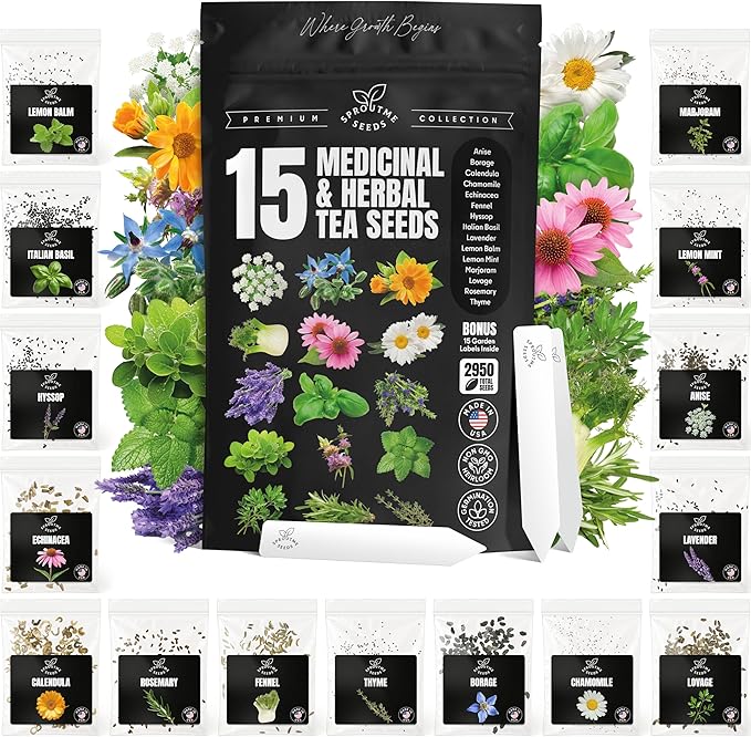 Medicinal Herb Seeds Variety Pack – Calendula, Echinacea, Lemon Balm, Hyssop & Lovage – 15 Varieties, 2950+ Non-GMO Heirloom Seeds, Indoor & Outdoor Growing