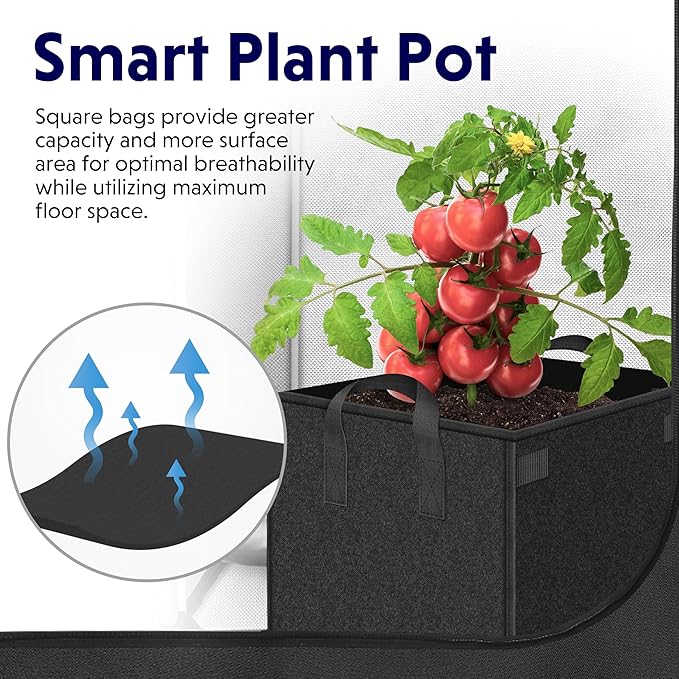 YSSOA Square Grow Bags 5 Pack 5 Gallon Heavy Duty, Thick Nonwoven Fabric Pots Cubic with Handles and Plant Stake Loops, Aeration Reusable for Garden Growing Fruits, Vegetables and Flowers, Black