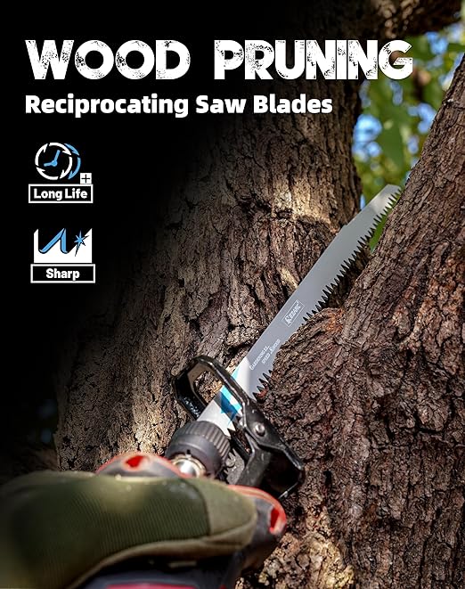 EZARC 12 Pieces Wood Pruning Reciprocating Saw Blade Set, Saw Blades for Tree Pruning, Wet Wood Cutting with Organizer Box, Durable & Sharp