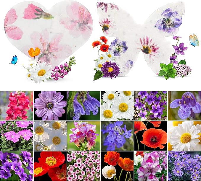 48PCS Plantable Seed Paper Hearts & Butterflies – Wildflower Embedded Paper, Unique Gifts for Mothers, Garden Lovers, Weddings, Bridal Showers, Birthdays & Special Celebrations