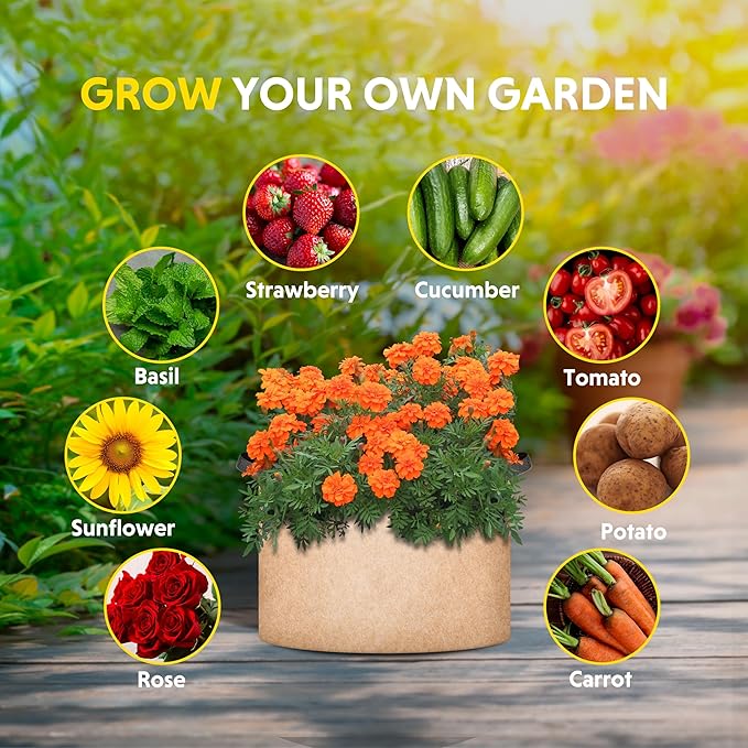 Simple Deluxe 12 Pack 7 Gallon Grow Bags, 300G Vegetable/Flower/Plant Fabric Pots with Handles, Heavy Duty Thickened Nonwoven Planting Bag with 12 Pcs Plant Labels