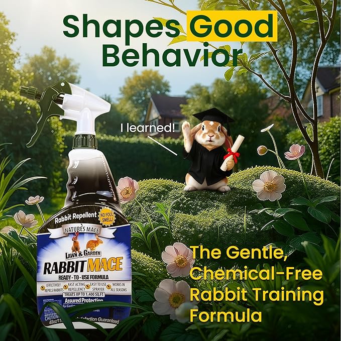 Nature’s Mace Rabbit Concentrate, Outdoor Rabbit Repellent Spray, Mint Scent, Safe for People, Pets & Plants, Protects Garden & Lawn from Rabbits 40 Fl Oz (Pack of 1)