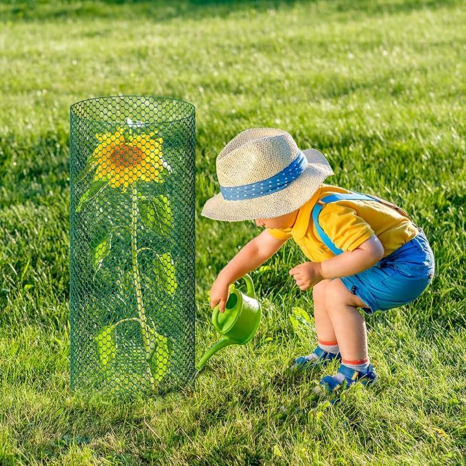 32.8ftx12In Plant Protectors from Animals,Plant Cages for Outdoor Plants,Wire Plant Protector Cage,Wire Plant Protector,Chicken Wire Cloche with Ground Stakes & Nylon Ties Protect Plants from Animals