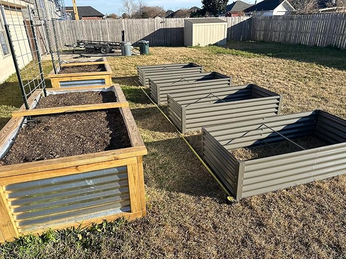 A ANLEOLIFE 12-Piece 18 Inch Tall Raised Garden Beds Kit, Rectangular & L-Shaped Combo Metal Planters – Ideal for Backyard DIY Creative Layouts, Quartz Grey