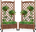 Best Choice Products Set of 2 48in Wood Planter Box & Diamond Lattice Trellis, Mobile Outdoor Raised Garden Bed for Climbing Plants w/Drainage Holes, Optional Wheels - Walnut