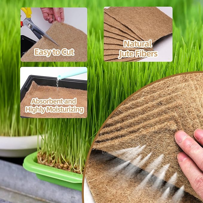 10 Pack Jute Grow Mat for Microgreens, 5" x 5" Hydroponic Grow Pads for Growing Tray Sprouting Trays Jute Fiber Seed Starter Planting for Micro Greens & Wheatgrass