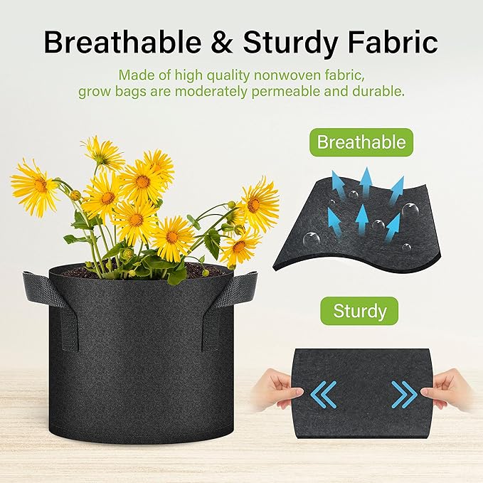 HealSmart Plant Grow Bags 3 Gallon, Tomoato Planter Pots 10-Pack with Handles, Aeration Nonwoven Fabric, Heavy Duty Gardening Planter for Vegetable, Herbs and Flowers, Black