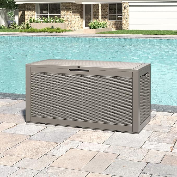 Oudoor Storage Deck Boxes Waterproof, Waterproof and UV Resistant Outdoor Storage Box Lockable Lid for Delivery Box, Indoor, Garden Tools, Pool Supplies, Patio (Grey, 110 Gallon)
