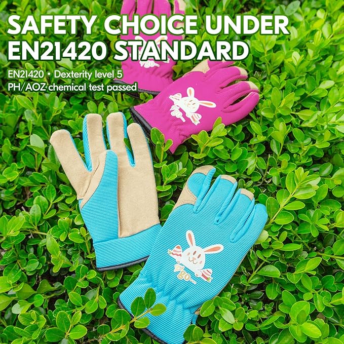 Vgo... 1-Pair Age 6-7 Kids Gardening Gloves,Children Yard Work Gloves,Soft Safety Outdoor Playing Gloves (Size L,Blue Rabbit, KID-SL7362)