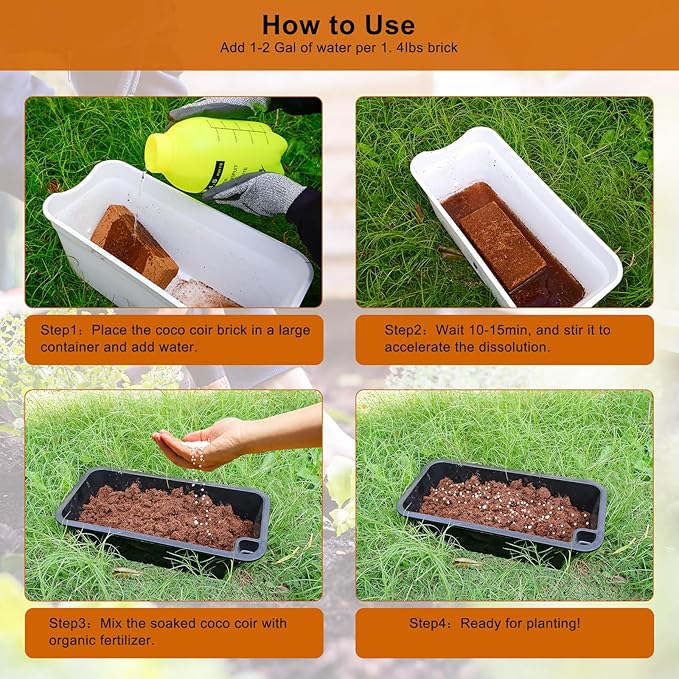 6 Pack Premium Coco Coir Bricks, Coco Coir for Plants, Coconut Fiber Substrate with Low pH & EC, Organic Coconut Fiber for Indoor & Outdoor Gardening and Potting Mix