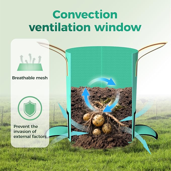 4 Pack 20 Gallon Potato Grow Bags,PE Garden Planter Bag with Breathable Screen Window Reinforced Handles for Potatoes Tomatoes Carrots Onions