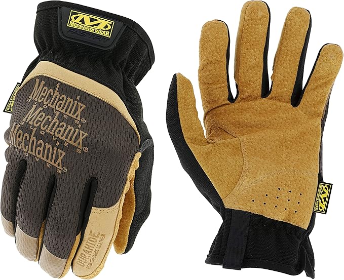 Mechanix Wear Fastfit Leather Gloves - Abrasion Resistant Gloves for Hand Safety - Breathable - Secure Fit - Two-Piece Palm - Machine Washable - Brown/Black - Small