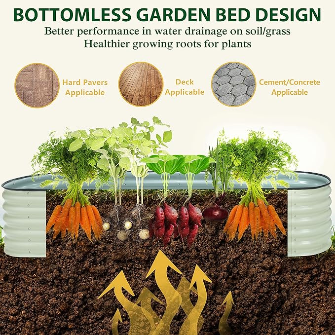 VEIKOU Raised Garden Bed 17" H, 8ft X 2ft Metal Galvanized Raised Garden Bed for Plants, Modular Raised Planter Box for Herbs Flowers, 9 in 1 Raised Garden Bed Kit, Beige