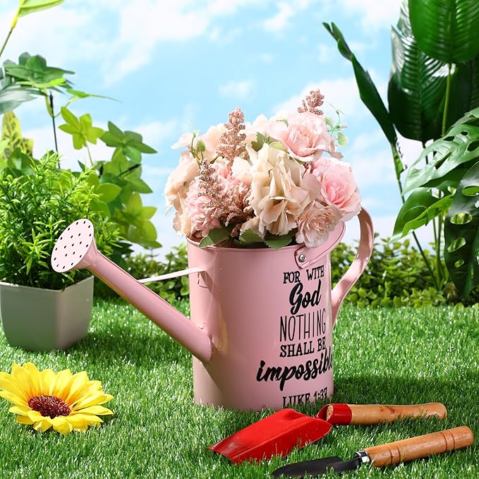1. 6l Christian Galvanized Metal Watering Can with Inspirational Bible Verses Small Christian Religious Gardening Can Church Gift for Women for Outdoor House Indoor Plants(Pink,1.6 L)