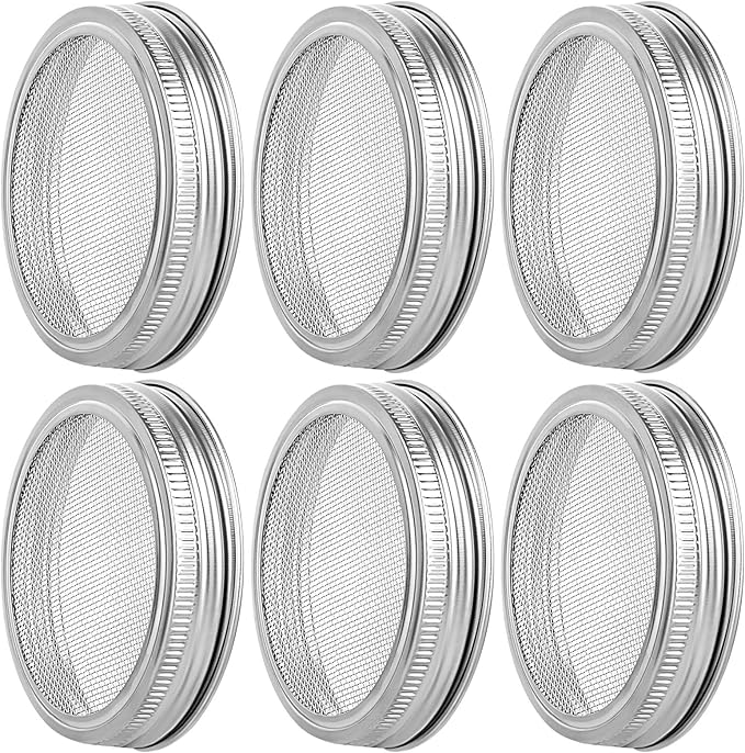 6Pcs Sprouting Screen, Stainless Steel Sprouting Jar Lids, Sprout Kit and Making Organic Sprouts Seeds for Growing Broccoli Sprouts Alfalfa Seed Bean, Sprout Mesh Lids
