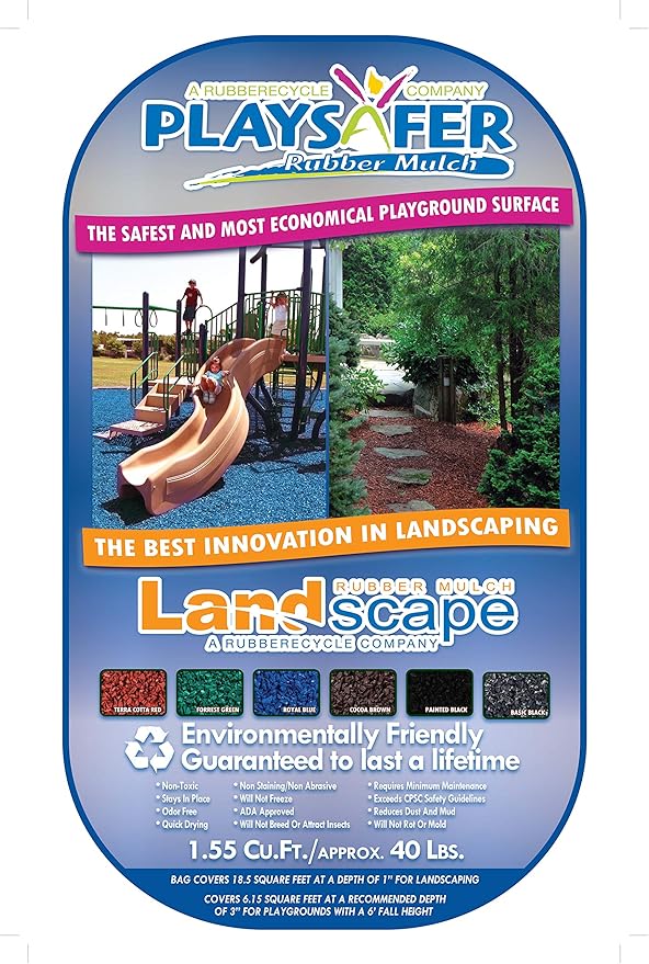 Playsafer Rubber Mulch Nuggets Protective Flooring for Playgrounds, Swing-Sets, Play Areas, and Landscaping (40 LBS - 1.55 CU. FT., Black)