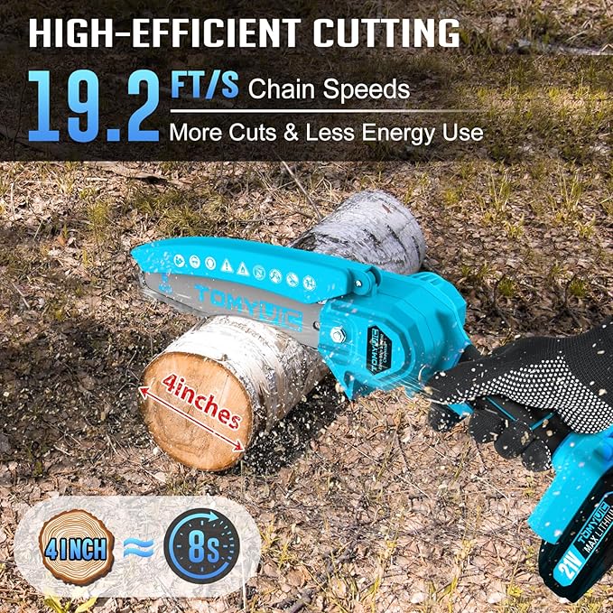 Mini Chainsaw 6-Inch Battery Powered - Best Cordless Small Handheld Chain Saw with 2 Rechargeable Batteries - 21V Power Chain Saws Battery Operated for Tree Trimming Wood Cutting