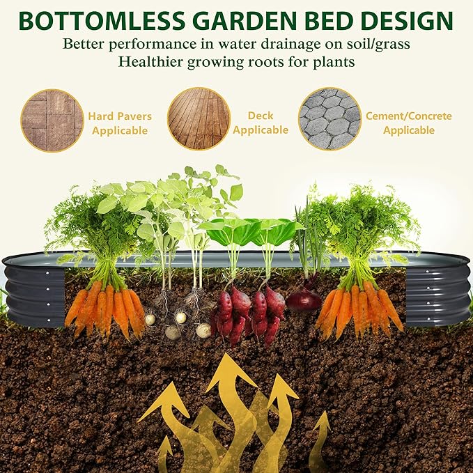 VEIKOU 8×2x1FT Raised Garden Bed, Galvanized Planter Box, 9 in 1 Modular Garden Bed for Outdoor Backyard Vegetables, Flower, Grey