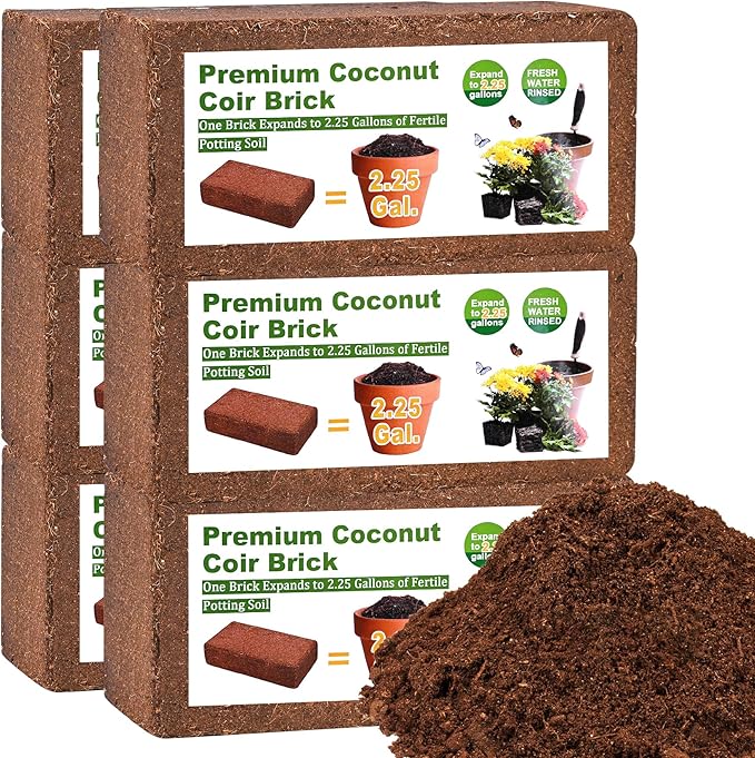 Organic Coco Coir 6 Pcs Compressed Coconut Coir Bricks Coconut Fiber Husk Substrate Mulch Coconut Bark Core Growing Medium Peat Moss Soil High Nutrition for Plants Gardening Seed Starting Soil Mix