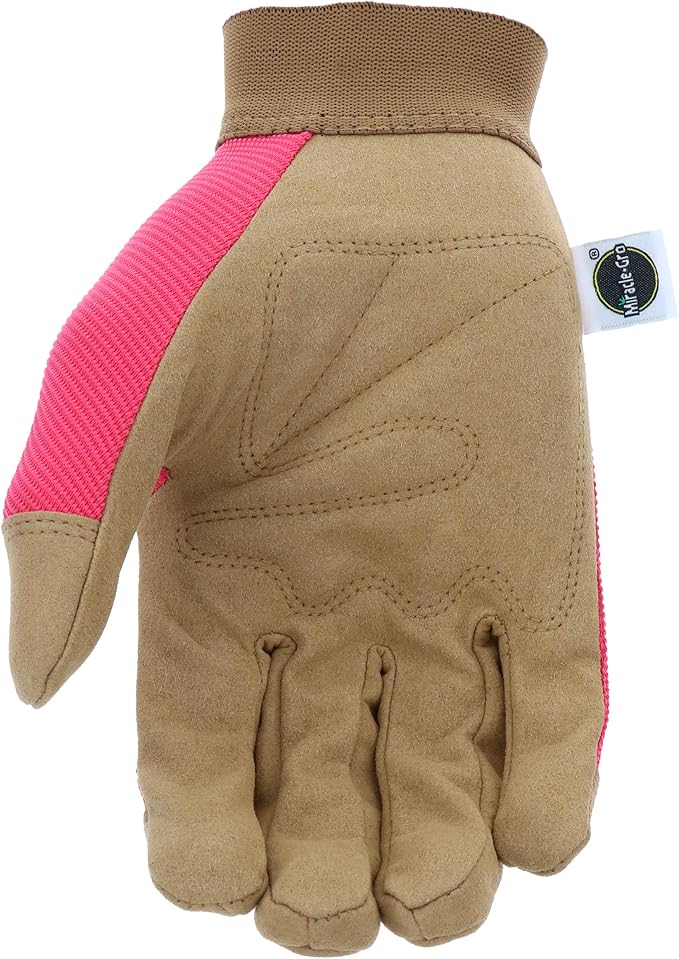 Miracle-Gro MG86205 General Utility Gloves – [Small/Medium], Synthetic Leather Padded Palm Gloves, Spandex Back, Adjustable Hook and Loop Wrist
