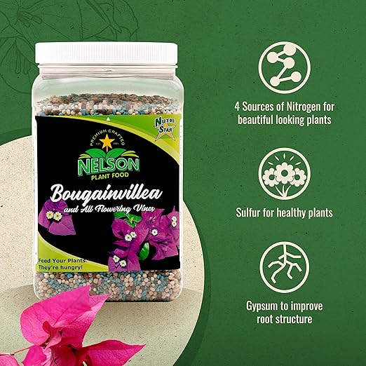 Nelson Plant Food For All Flowering Vines Bougainvillea Trumpet Wisteria Honeysuckles Indoor Outdoor Granular Fertilizer NutriStar 17-7-10 (4 lb)