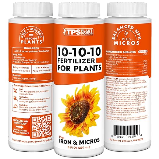 Liquid 10-10-10 Fertilizer for Plants, Triple Ten NPK Plus Iron and Micros, Liquid Plant Food 128 oz (1 Gallon)