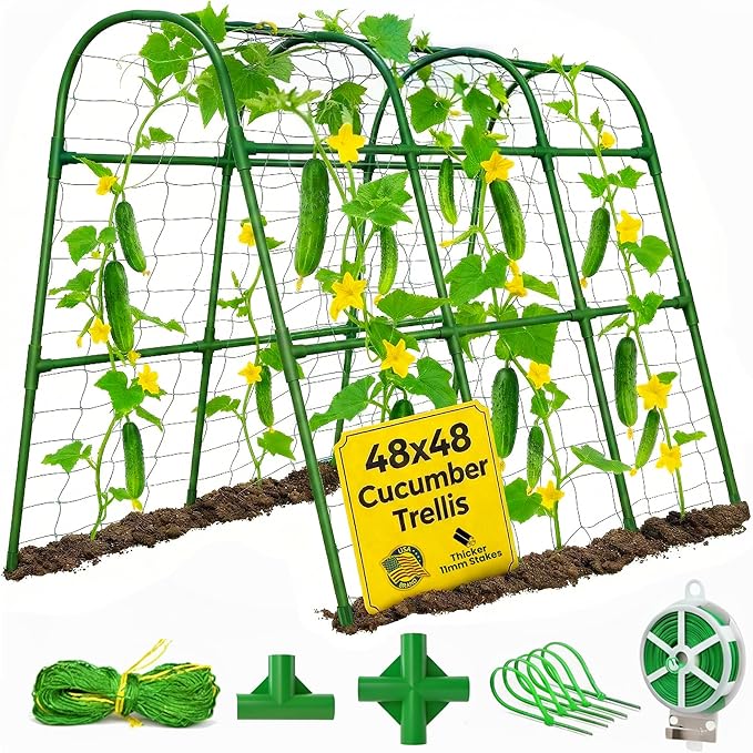 48x48 Cucumber Trellis for Raised Bed - U Shape Vegetable Garden Trellis for Climbing Plants Outdoor - Support for Cucumbers, Pea, Zucchini, Squash,Tomato, Green Bean, Vine, Watermelon, Melon, Pumpkin