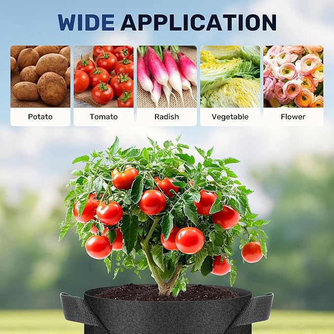 Simple Deluxe 5 Pack 15 Gallon Grow Bags, 300G Vegetable/Flower/Plant Fabric Pots with Handles, Heavy Duty Thickened Nonwoven Planting Bag with 5 Pcs Plant Labels, Black
