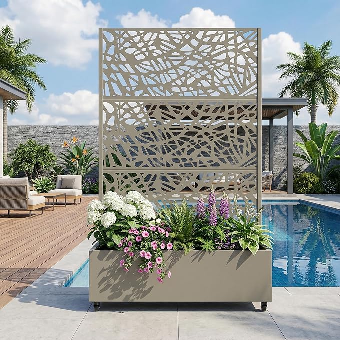 Casaphoria Metal Raised Garden Bed with Trellis and Wheels, 72"x47"x16" Arched Planter Box for Climbing Plants, Vegetables & Vines, Features Drainage Holes and Privacy Screen, Green-Net