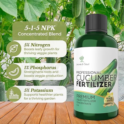 Professional Cucumber Liquid Fertilizer 5-1-5 Concentrate 8 oz, Premium Organic Cucumber Fertilizer, Plant Food for Cucumber Plants, Liquid Fertilizer for Garden Vegetables Made in USA