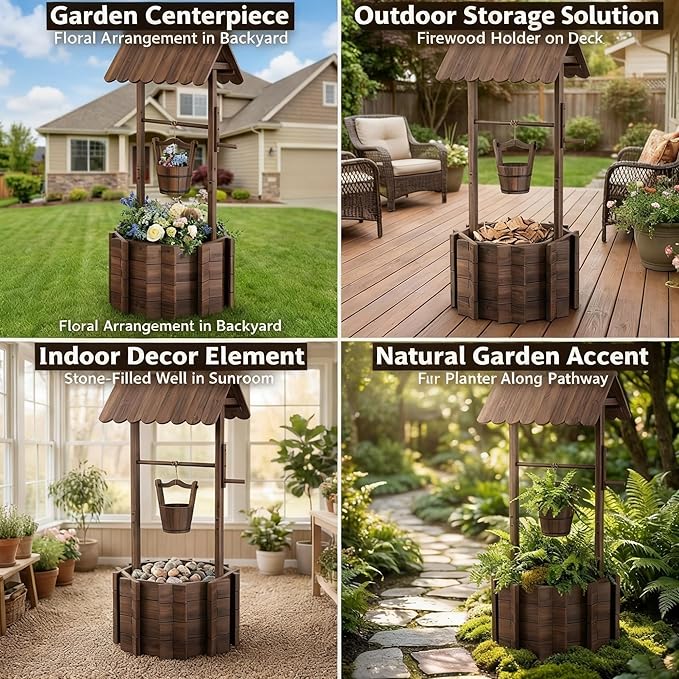 Wishing Wells for Outside,Wooden Wishing Well Planter,Rustic Flower Planter for Garden Patio Lawn Backyard Home Decor-21.7X21.7X47.25IN
