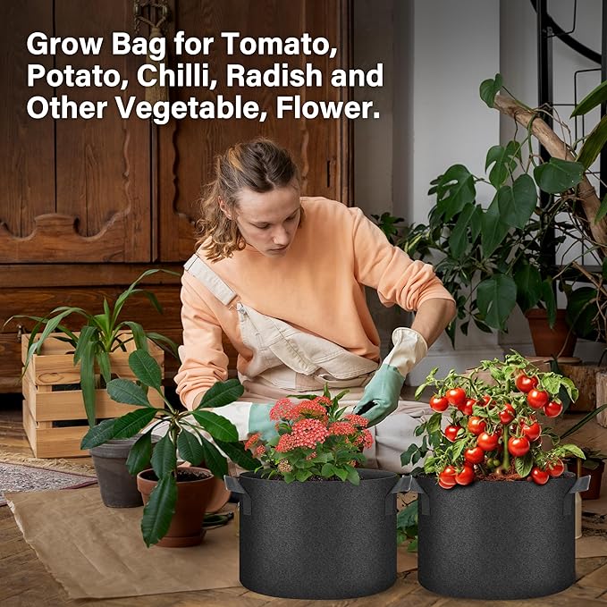 HealSmart Plant Grow Bags 10 Gallon, Tomoato Planter Pots 10-Pack with Handles, Aeration Nonwoven Fabric, Heavy Duty Gardening Planter for Vegetable, Herbs and Flowers, Black 2024 Version