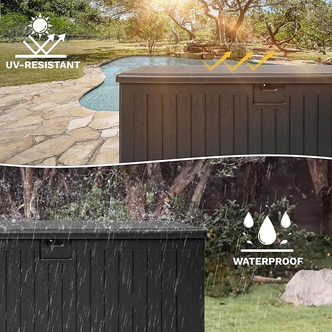 DWVO 230 Gallon Double-Wall Deck Box with Divider, XXL Extra Large Resin Outdoor Storage Box, Lockable & Waterproof, Double as Seating, 1000lbs Capacity (Black)