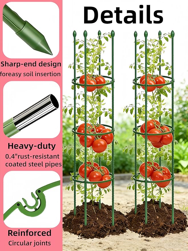 2 Pack Heavy Duty Tomato Cages for Garden, 59 Inch Tall Adjustable Metal Tomato Plant Support for Pots, Round Trellis for Climbing Plants Outdoor, Vegetable, Cucumber, Beans