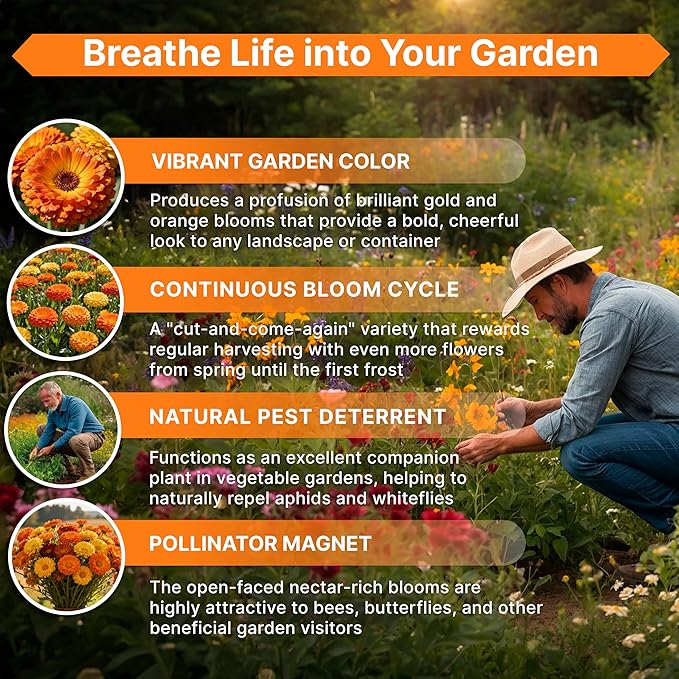 Calendula Seeds Pack 1 oz - Over 3,250 Non-GMO Heirloom Calendula Seeds for Planting Indoor & Outdoor Gardening, Flower Seed for Planting Home and Garden, Flowers Seed in Individual Packet