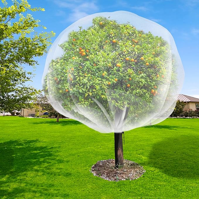 2 Pcs Fruit Tree Netting, 7 x 8 Ft Large Insect Bird Barrier Tree Net with Drawstring, Garden Bird Netting Plant Cover for Protect Plant Fruit Flower from Insect Bird