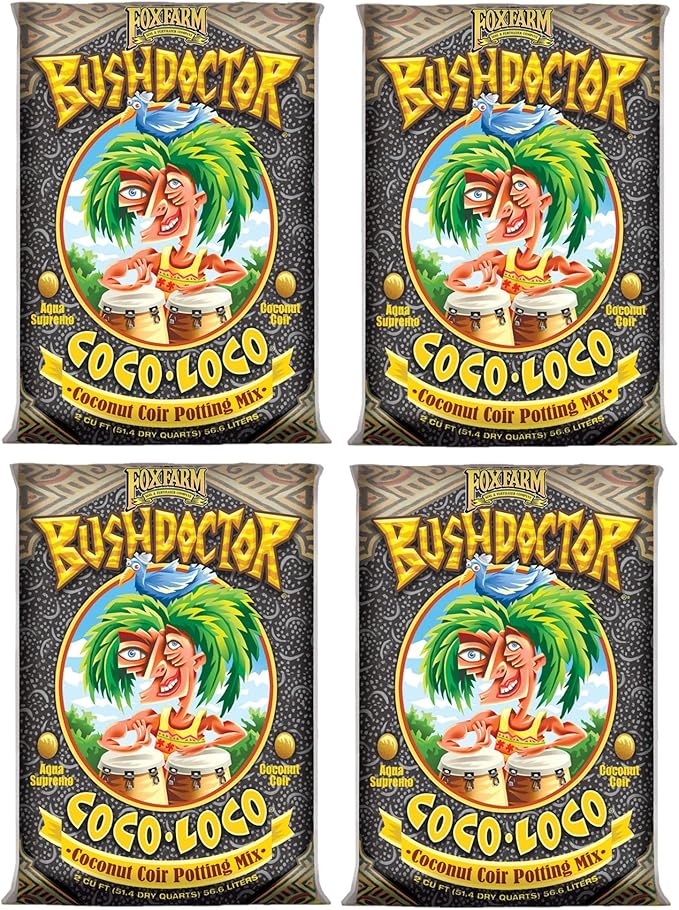 FoxFarm Bush Doctor Coco Loco Potting Mix, 2cu ft (Pack of 4) - Extends Your Watering Schedule, Triple-Washed to Reduce Salt Content - Perfect for Cultivating Healthy Plants