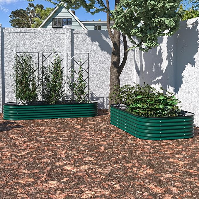 MUPATER 17" H Galvanized Raised Garden Bed, 8x2FT Metal Raised Garden Bed Outdoor for Garden, 9-in-1 Elevated Planter Boxes for Plants Vegetables, Herbs and Flowers, Green